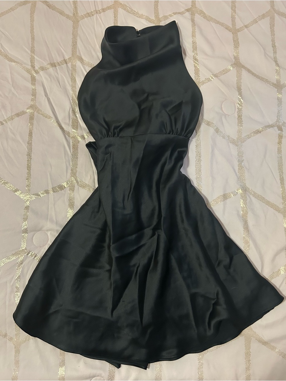 Zara Black Satin High-Neck Mini Dress